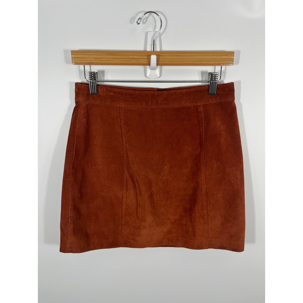 Womens Suede Leather Skirt 27 Burnt Orange Western Boho Chic Rodeo Festival